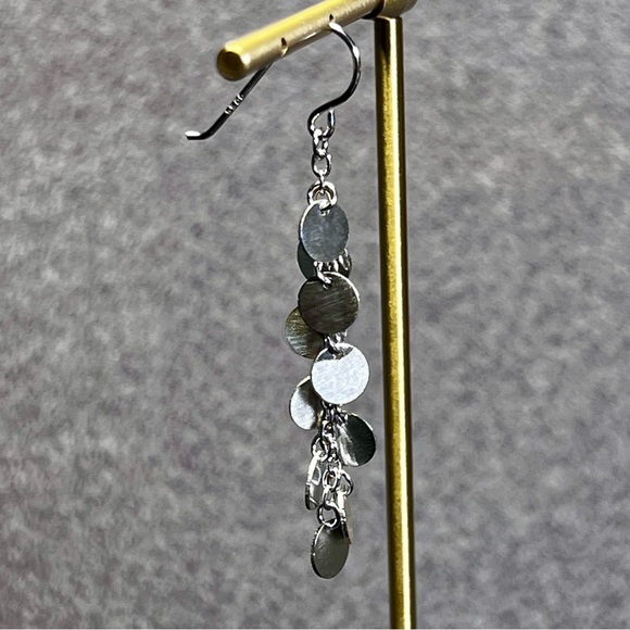 New Rhodium Plated on Sterling Silver French Earrings w/ Brushed Disks Gift Box - Picture 5 of 8